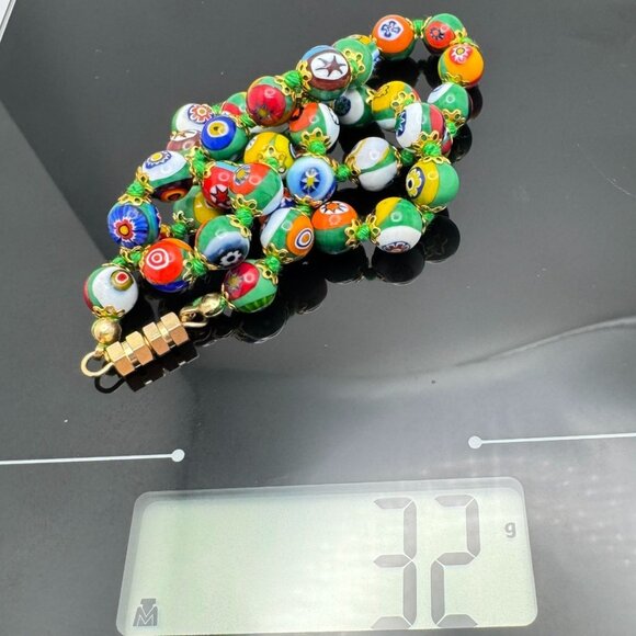 Venice Murano Millefiori Glass Mosaic Bracelet Multicolored Beads GoldTone 16" - Picture 5 of 7